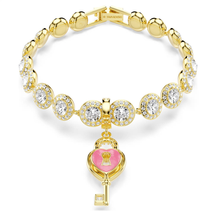Idyllia charm Mixed cuts, Heart with key, White, Gold-tone plated